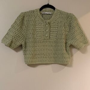 Zara Olive Knit Short Sleeve Top